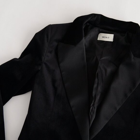 Vicolo Black Single Button Velvet Satin Lapel Collar Designer Blazer S - Picture 11 of 14
